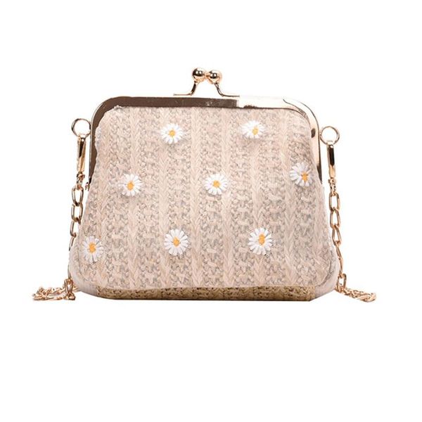 

straw woven bag 2020 new spring and summer woven ins small daisy clip temperament shoulder messenger small bag tide linen
