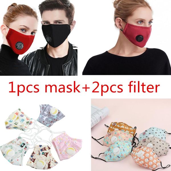 

selling reusable cotton face masks with breath valve pm2.5 mouth mask anti-dust fabric mask washable mask with 2 filters