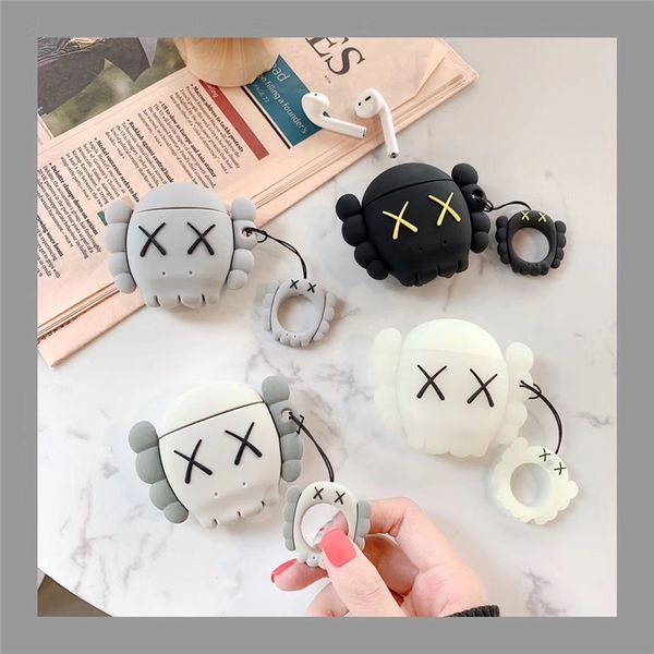 

fashion style cover for airpods case silicone cover cartoon kaws bear black white for airpod case protective silicone for iphone cases
