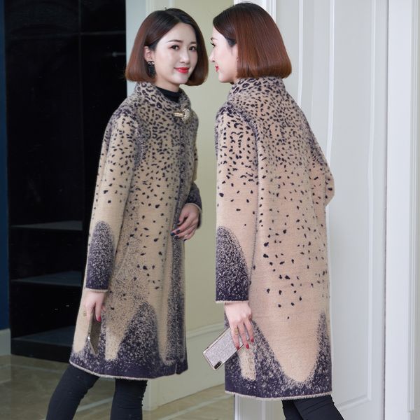 

2019 autumn/winter round collar imitated mink hair long in autumn and winter coat elegant woman's overcoat, Black