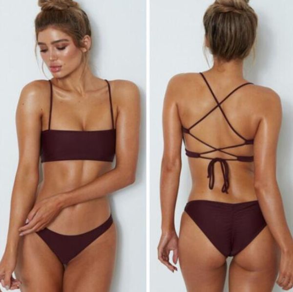 Sport-Bikinis-Set, lange Seil-Verband-Badebekleidung, verschiedene Tanga-Badebekleidung, Nylonstoff, einfarbig, gepunktet, Dreieck-BH, fallende BHs, akzeptiert, Yakuda Beach Low