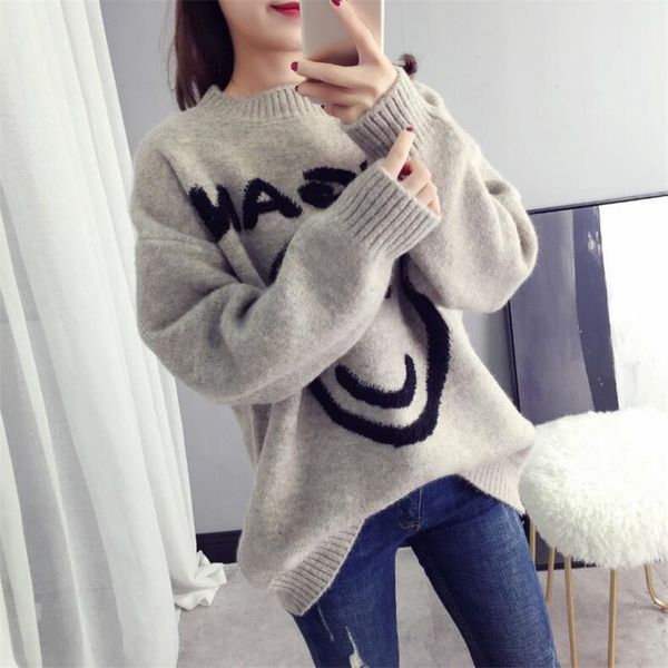 

2019 sweater female cartoon pattern set of thick thick loose wild students autumn and winter new knitting, White;black