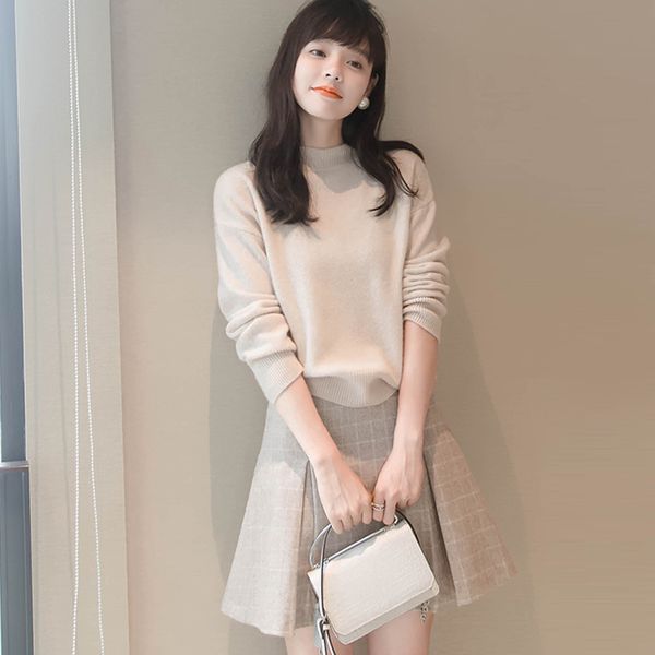 

lady half high neck cashmere sweater women sweaters and pullovers long sleeve warm soft female pullover knitted jumpers, White;black