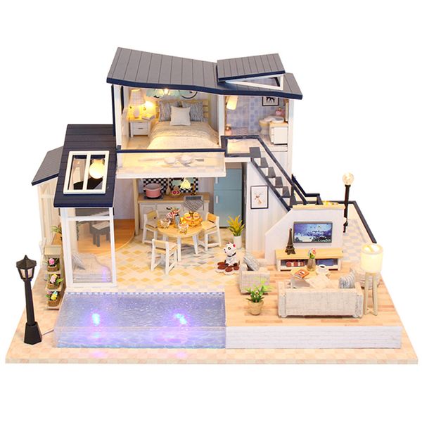 

Оптовая DIY Кукольный дом деревянные куклы дома миниатюрный кукольный домик мебел