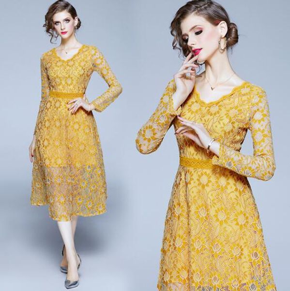 

autumn and winter new high-end lace fashion slim collar dress, Black;gray