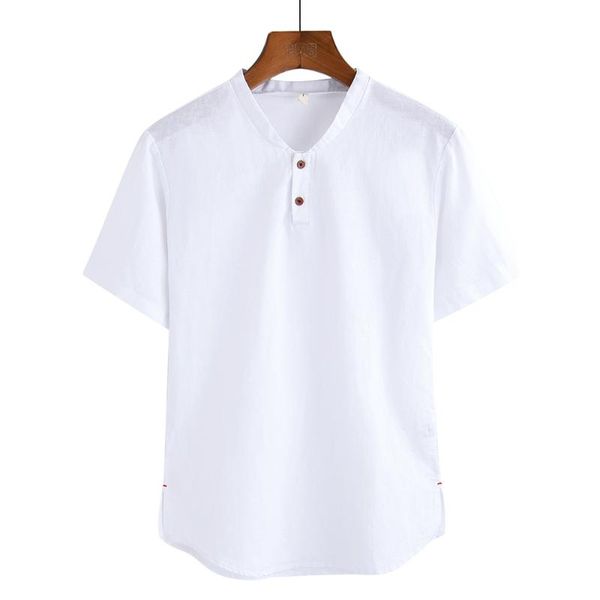 

5xl mens pullover cotton linen shirts summer short sleeve man fashion casual plus size slim fit white shirts y2636, White;black