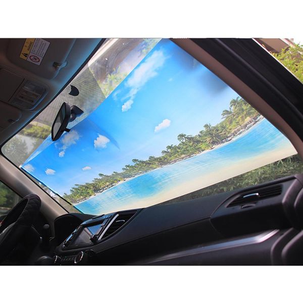 

onewell portable foldable visor protector protective curtain heat reflective pad car windshield sun shade seascape