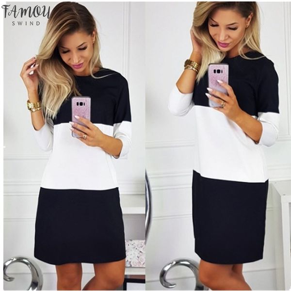 

women's stitching casual dress 2020 o-neck long sleeve color matching slim dress women's autumn loose mini dresses, Black;gray