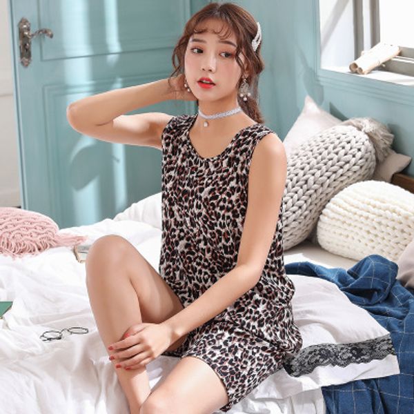 

herislim women's pajamas silk sleeveless vest and shorts 2 pieces pajama sets summer leopard floral pyjama cut cartoon sleepwear, Blue;gray