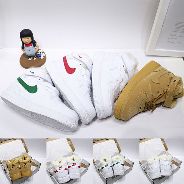 

kids basketball air snow boots force1 high childrens short boots plus velvet wool warm british motorcycle shoes 26-35 running shoes, Black;grey