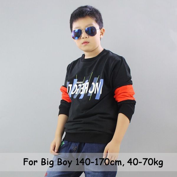 

big boys hoodie 10 12 14 year autumn hip hop pullover letter printed sweatshirts 40-70kg teenager children fall winter clothes, Black