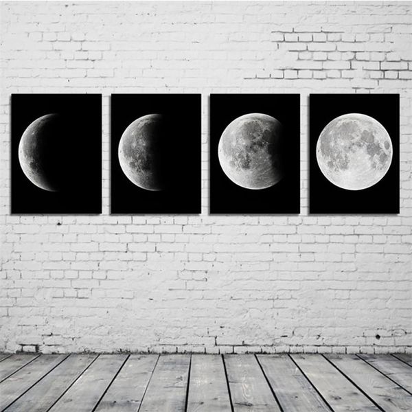 

small 20*30cm 4pcs canvas print abstract moon poster painting art wall decoration change moon pictures decor frameless paintings