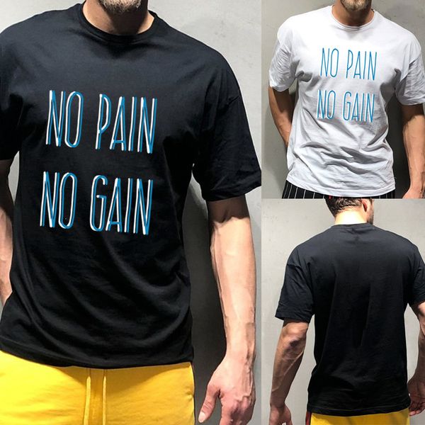 

no pain no gain men's running t shirt o neck short sleeve summer t shirt for men fitness gym running shirts tees, Black;blue