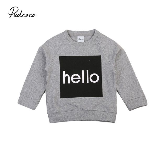 

letter hello printing baby kids autumn winter hoodies long sleeve casual cotton hooded pullover clothes, Black