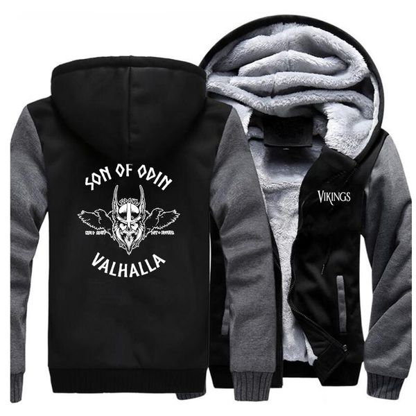 

sons of odin valhalla fashion jacket hoodies mens plus casual size sportswear winter fleece hoodie hip hop streetwear, Black