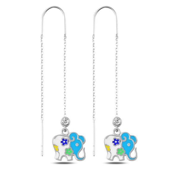 

armagano zircon cubic zirconia & enamel elephant japanese earrings, Silver