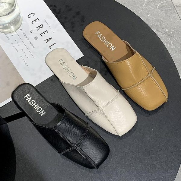 

cinessd pu flat slippers women summer slides for women 's sandals 2020 solid slipper female shoes woman slippers chaussure femme, Black