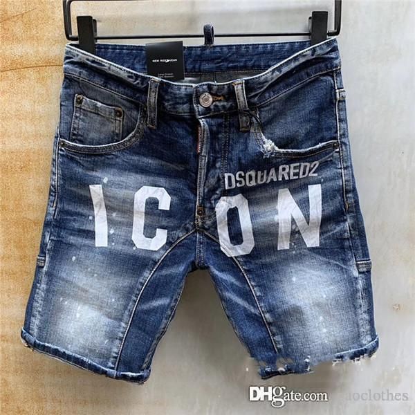 

new fashion slim clothing men's ripped jeans shorts summer distressed denim for man suspender pants trousers hip hop jeans short, Blue