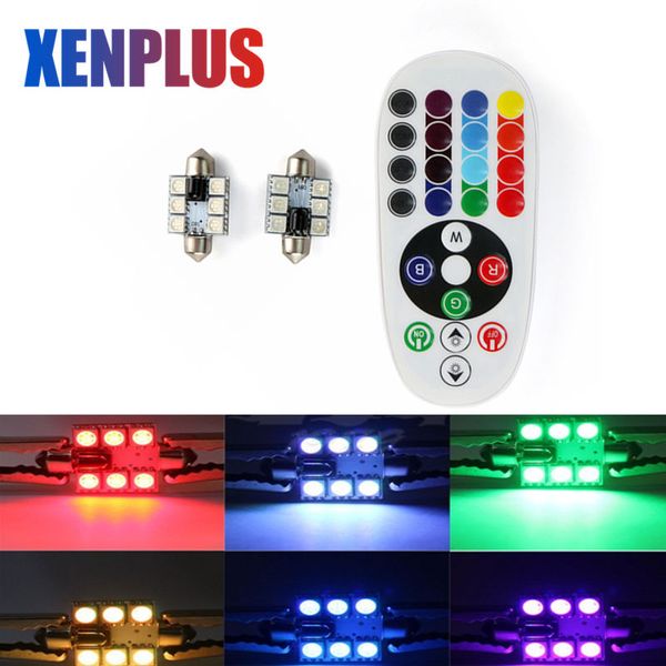 

xenplus festoon 6 smd rgb led car interior lights dome lamp auto remote controlled colorful c5w 31mm 36mm dc 12v reading light