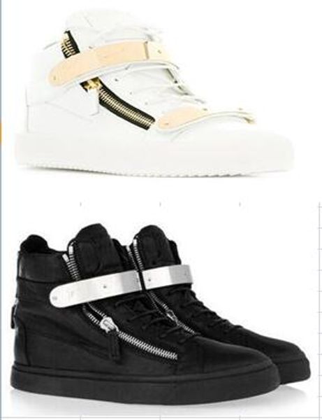 

r brand new fashion leather metal iron buckle couple models high-shoes mens and womens sneakers, Black