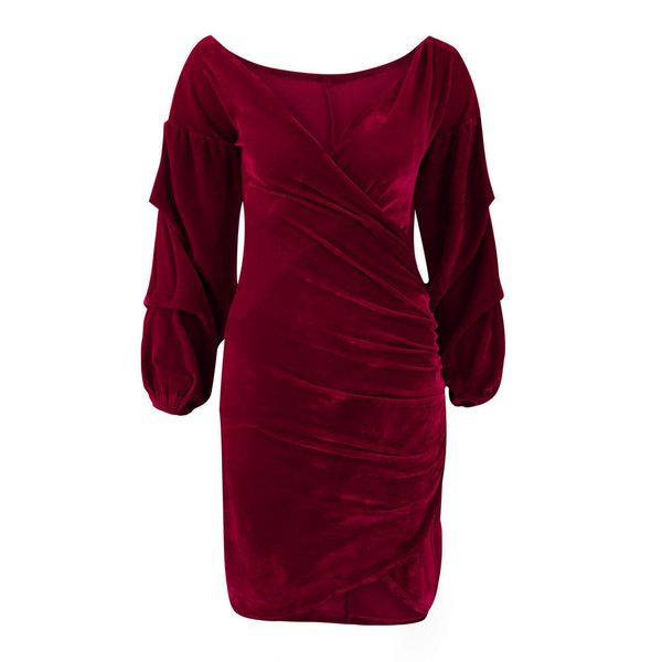 

women winter autumn spring dress v-neck stacked overlap slim clothing, Black;gray