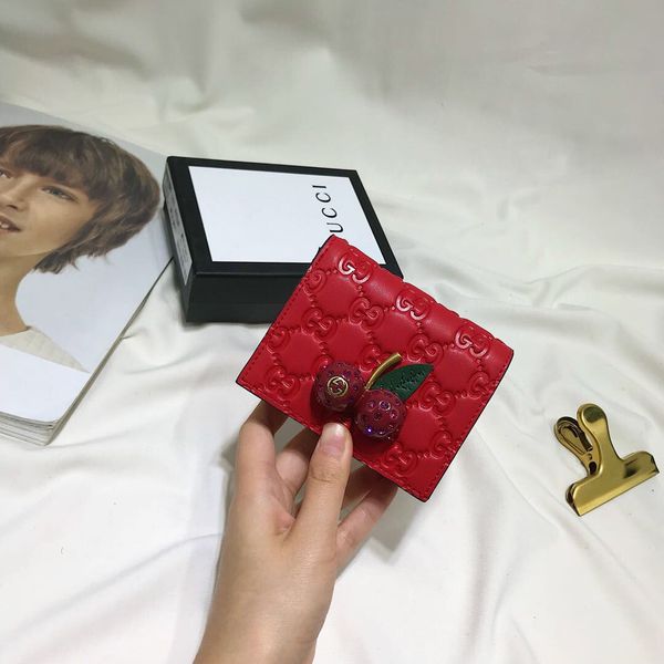 

2019 Hot New Wallet Designer Women Brand Wallet Cherry Accessories Brand Logo Top Original Leather purse #499556 10*8*3cm