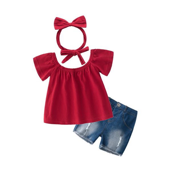 

baby girls summer outfits 2 piece jean shorts and floral tank clothes set, White
