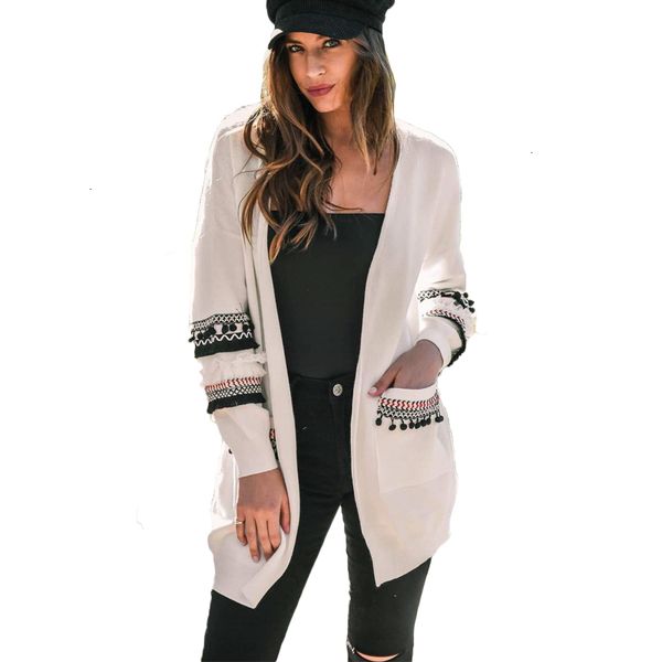 

autumn winter fashion patchwork long cardigan women long sleeve pockets knit sweater women, White;black