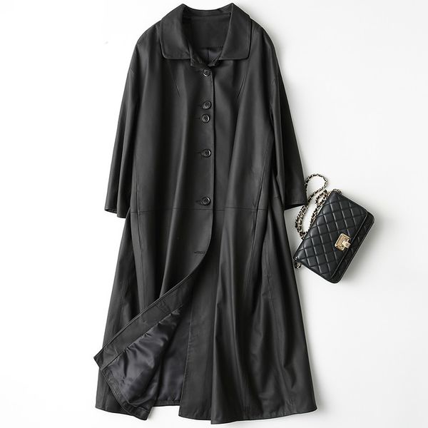 

spring autumn sheepskin coat korean vintage real genuine leather jacket women clothes 2019 windbreaker chaqueta mujer x-162-5, Black