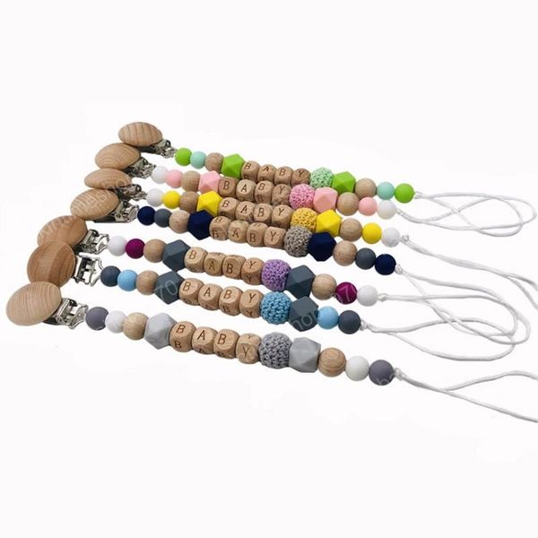 

ins baby clip chain holder wood beaded pacifier soother holder clip nipple teether dummy strap chain silica gel