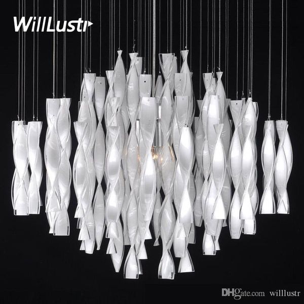 

creative twisted glass strip pendant lamp l restaurant hall villa duplex living room luxury customizable suspension hanging light