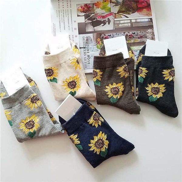 

fashion women sunflower short socks creative art harajuku japanese socks colorful cotton funny tide sox, Black;white