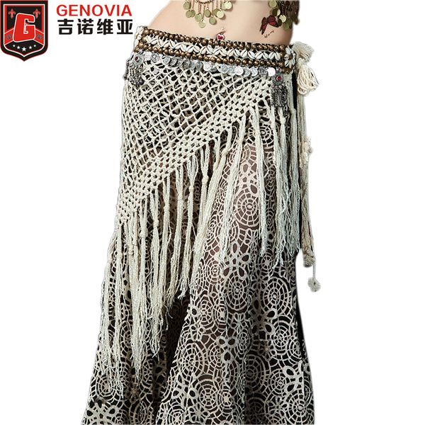 

2019 professional women tribal belly dance hip scarf bellydance costume fringe tassel belt & copper coins scarves, Black;red