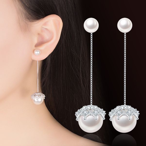 

pearl zircon two ways of using drop earrings for women fashion brincos earing brinco earring oorbellen earings jewelry wholesale, Silver