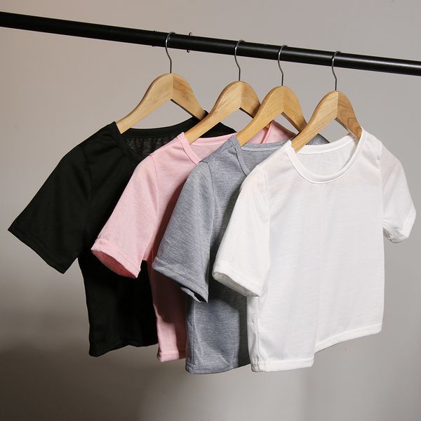 

women tshirt women clothing 2019 summer women fashion solid casual loose crop vest female bodybuilding o neck short sleeve t shirt, White