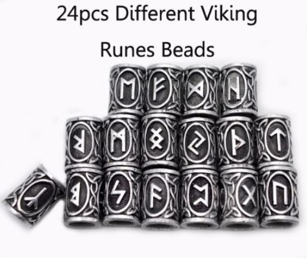 

24pcs real p norse viking runes metal charm beads for bracelets for pendant necklace diy for beard or hair, Black