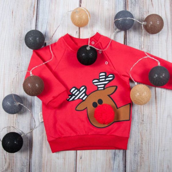 

xmas toddler kids baby boys girl clothes deer cotton sweatshirt hoodies clothes red, Black