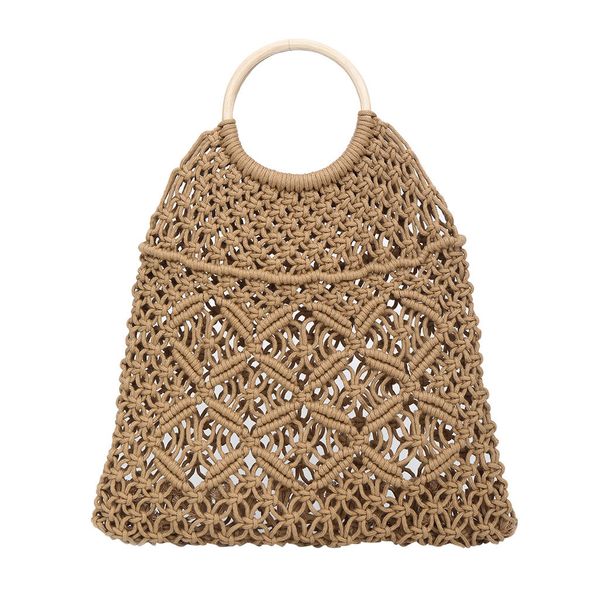 

khaki white 2 color linen rattan bag vintage bohemia woven straw bag female reticulate handbag netted hollow beach tote#h30