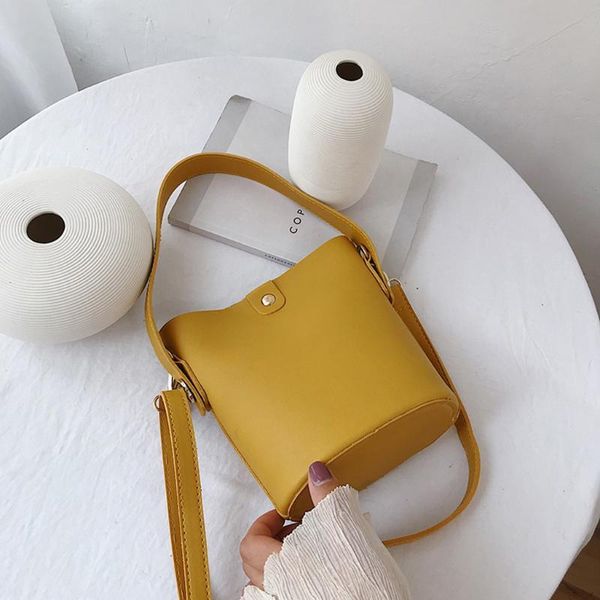 

fashion trend retro bag pu leather diagonal shoulder bag bucket solid color