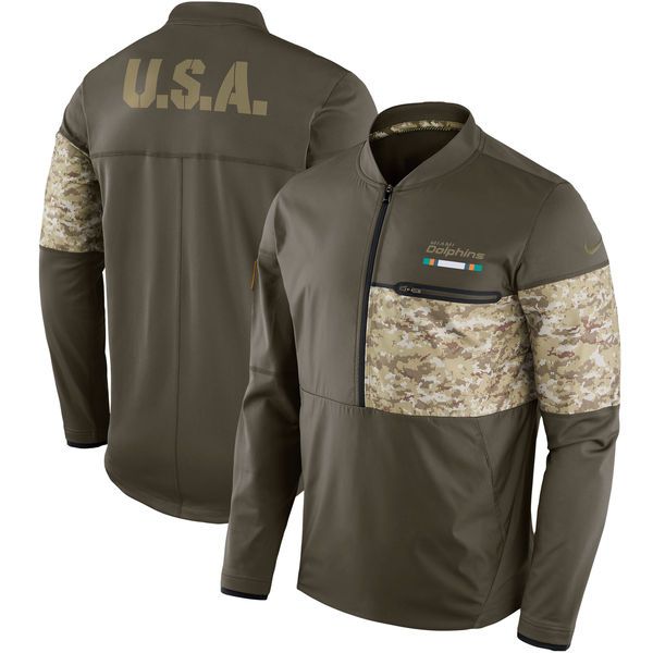 

men miami dolphins nike salute to service sideline hybrid half-zip pullover nfl jacket - olive, Blue;black