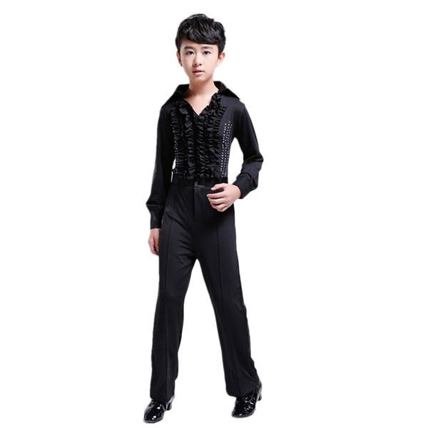 

2019 children latin dance costume boy latin dance competition clothes professional tango rumba samba cha cha shirts pants, Black;red