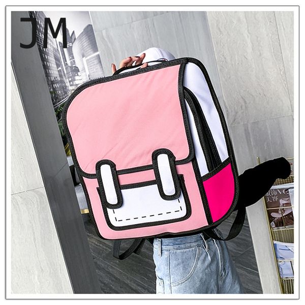 

fashion women backpack creative 2d drawing backpacks 3d jump style cartoon school bag for girls traval rucksack mochila mujer