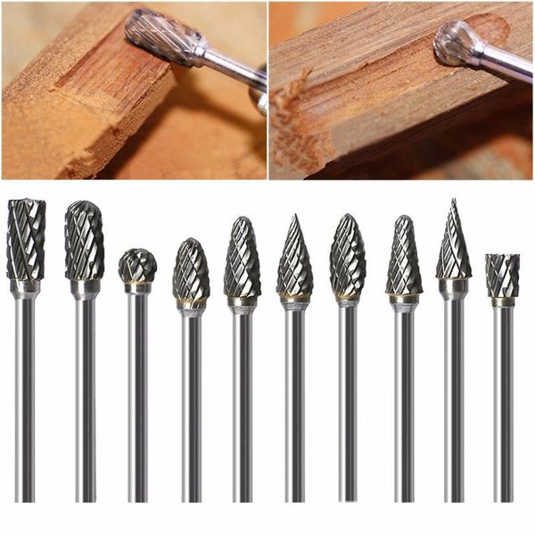 

1/8 inch carbide burr set- 10pcs cut carbide burrs for aluminum 3mm shank inch tools rotary long reach double cut set