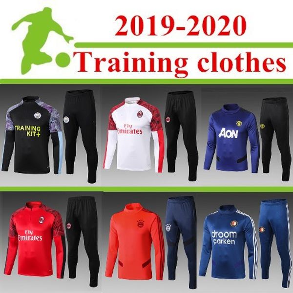 

2019 2020 ac milan tracksuit survetement jacket set 19 20 marseille training suit calhanoglu long sleeve soccer jacket sportswear tra, Black