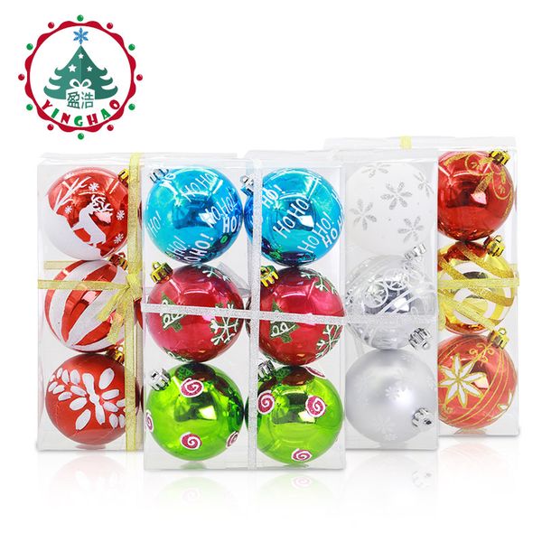 

inhoo new 6pcs merry christmas tree decorations hanging balls 8cm color drawing xmas ball gifts for home party wedding ornament