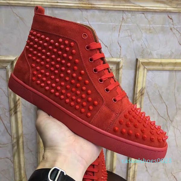 

designer sneakers red bottom shoe high low cut suede spike luxury shoes for men and women shoes party wedding crystal leather sneakers c23, Black
