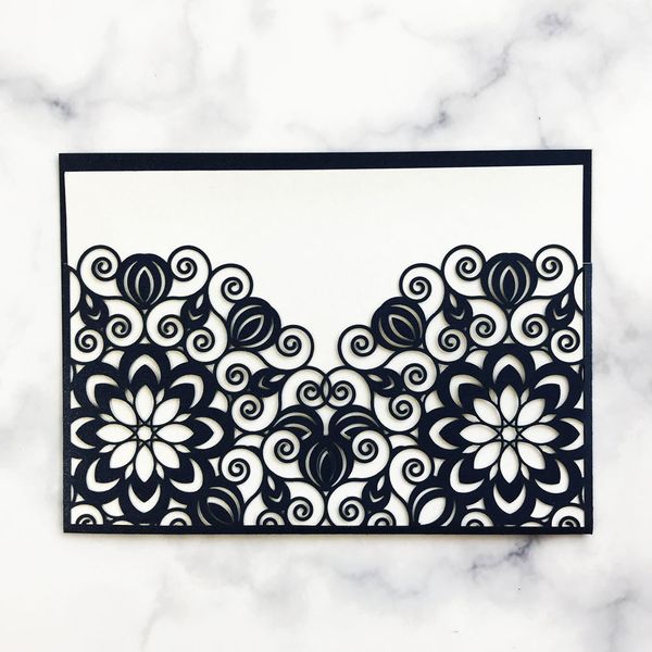 

25pcs pearl paper invitation card unique flower design invitation cards festival blessing celebration anniversary greeting card, Black