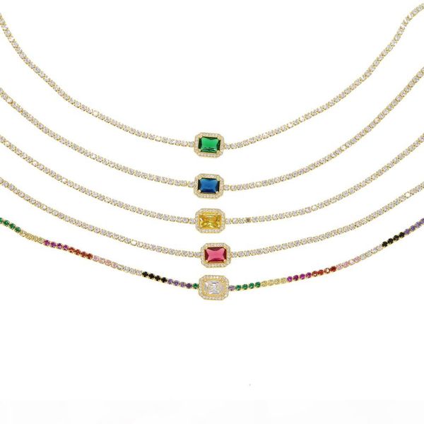 

rainbow cz 32+8cm choker necklace for lady women trendy jewelry delicate thin cz tennis chain birthstone diamond fashion jewelry, Silver