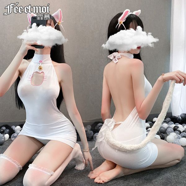 

mu lingerie naughty cute cat nightdress uniform passion suit 6916, Black;white