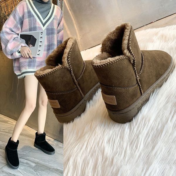 

snow boots female non-slip thick plush short boots women's winter shoe woman joker warm flat boot students cotton shoes khaki, Black
